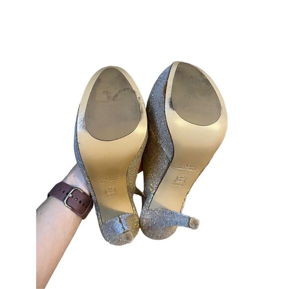 Stuart Weitzman Vevey Gold Glitter Platform Heels Slingback size 8.5 - Picture 7 of 14